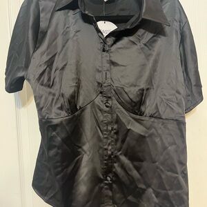 Princess Polly Black Satin Men's Shirt